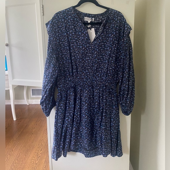 NWT APIECE APART Dress Womens Large  Black Blue Olga Mini Floral Print Cotton - Picture 1 of 11